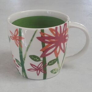 Starbucks 2007 Floral Bamboo Green Interior Mug Cup 12 oz